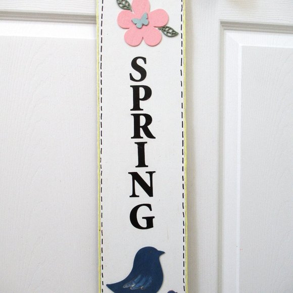 Hand Crafted Other - NEW Farmhouse Spring flower blue bird 24" x 6" hanging sign